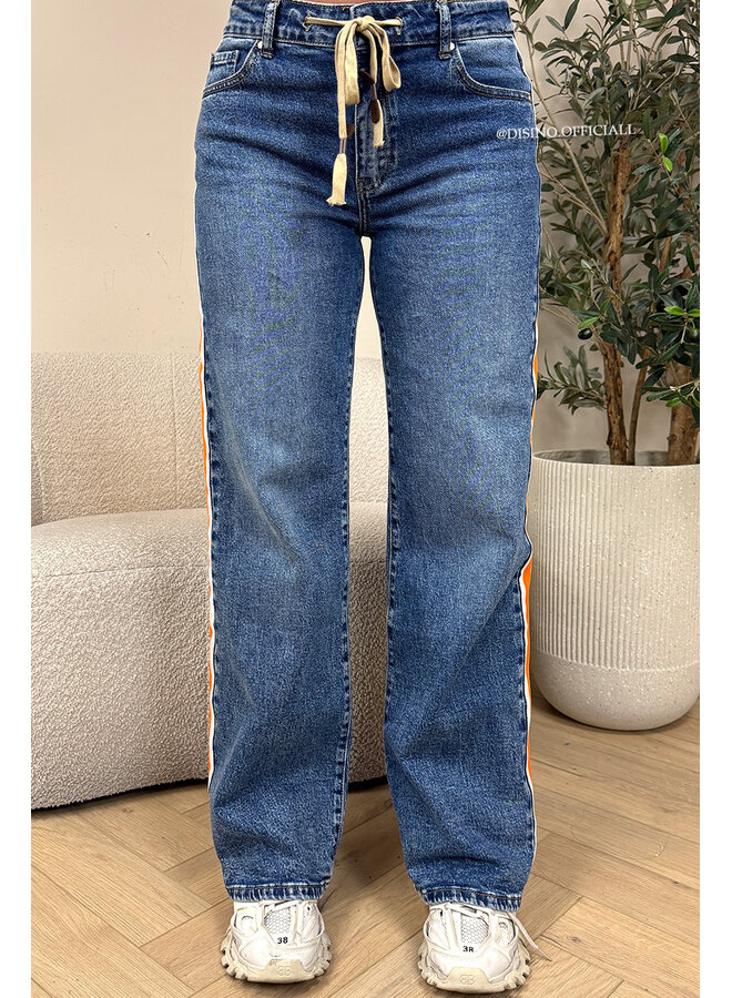 DARK BLUE - 'SKYE V2 JEANS' - LIMITED EDITION SUPER STRETCH ORANGE STRIPED JEANS