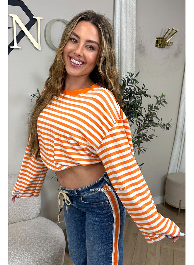 ORANGE - 'LEONI TEE' - STRIPED LONG SLEEVE TEE
