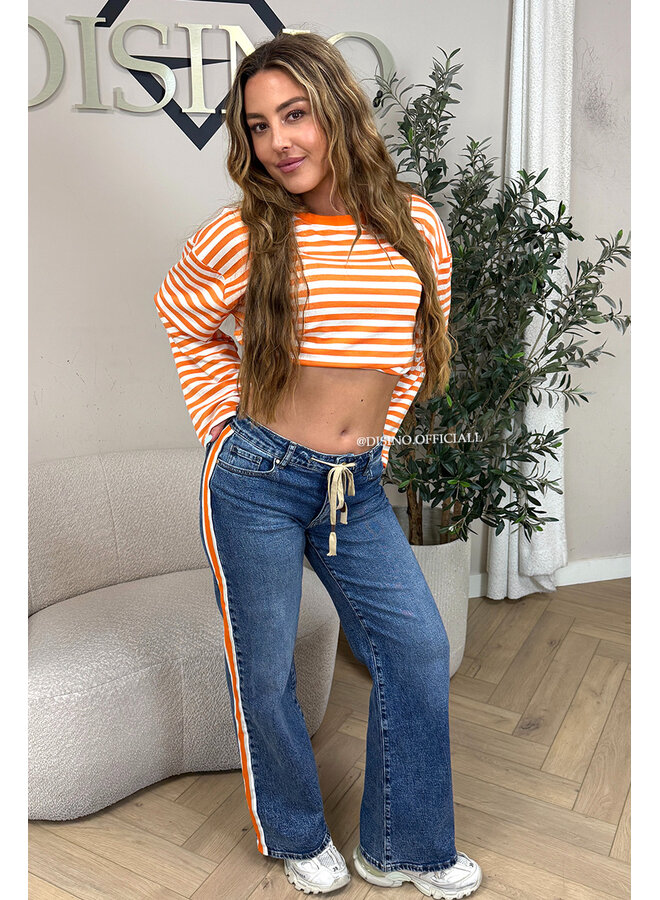 ORANGE - 'LEONI TEE' - STRIPED LONG SLEEVE TEE