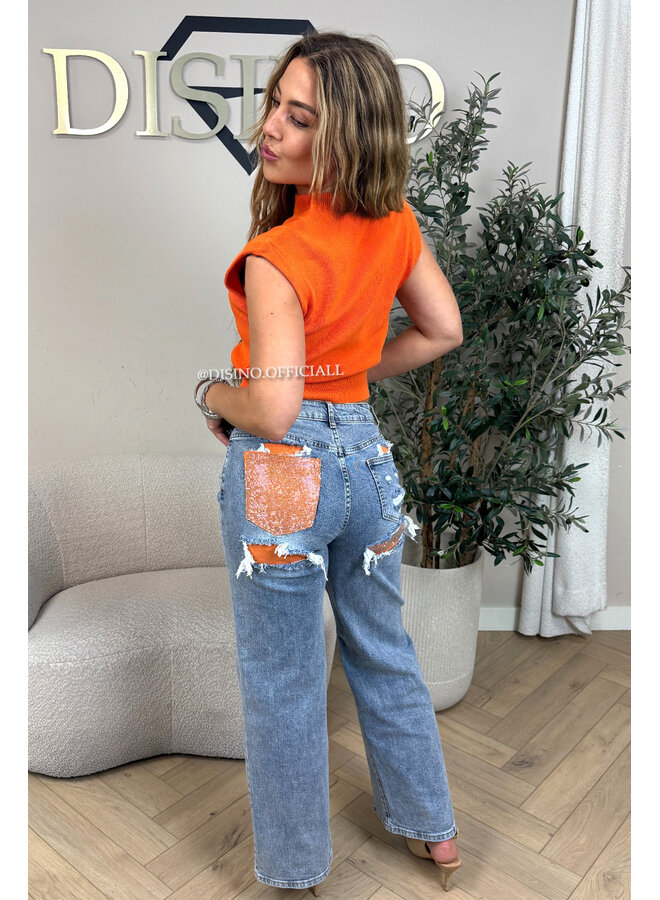 ORANGE - 'CLEO' - BOYFRIEND PUFF SHOULDER TOP