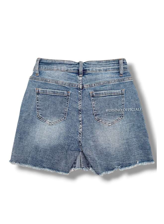 BLUE - 'CAROLINE SKORT' - SUPER STRETCH BUTTON DENIM SKORT