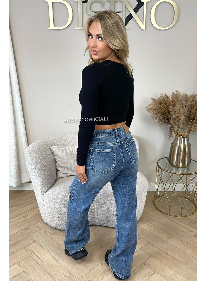 BLACK - 'BECKY' - PERFECT LONG SLEEVE CROP TOP