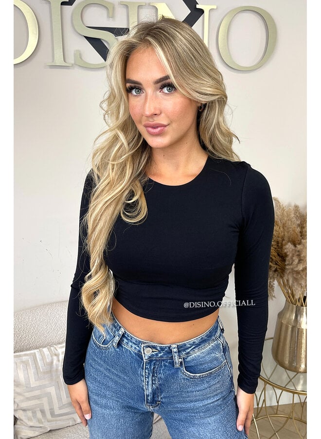 BLACK - 'BECKY' - PERFECT LONG SLEEVE CROP TOP
