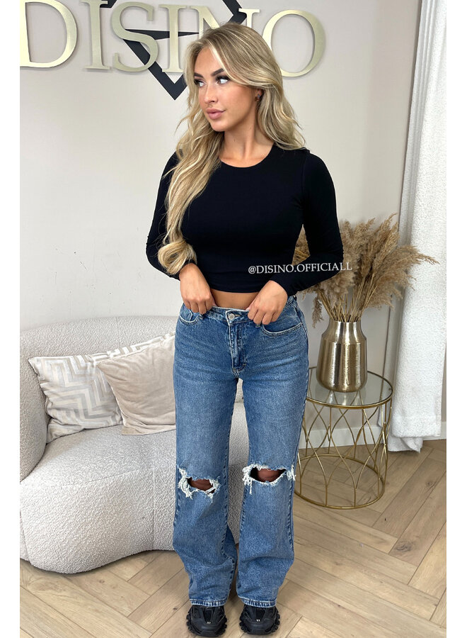 BLACK - 'BECKY' - PERFECT LONG SLEEVE CROP TOP