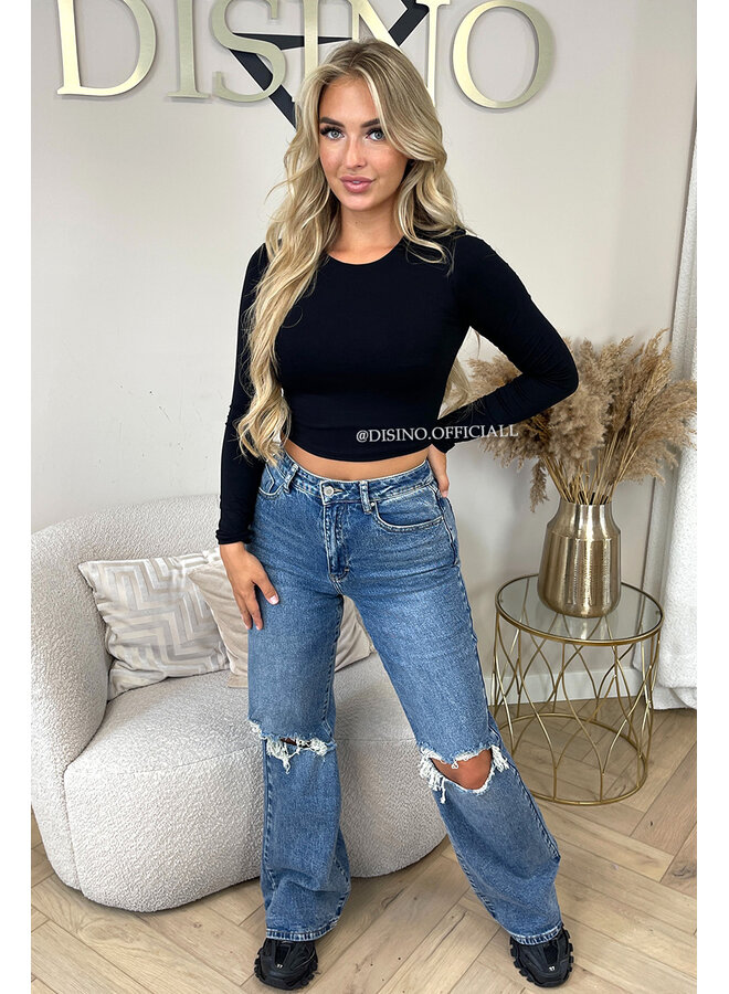 BLACK - 'BECKY' - PERFECT LONG SLEEVE CROP TOP