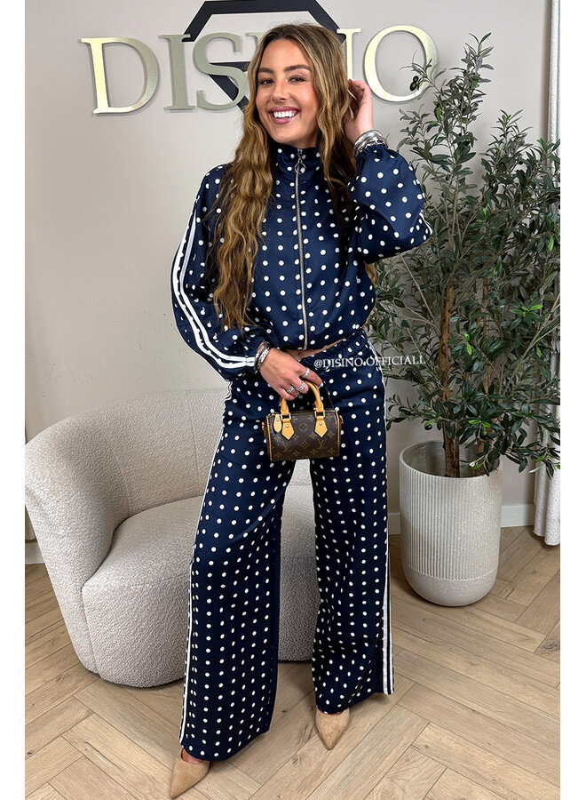 NAVY BLUE - 'PIPER POLKADOT SET' - INSPIRED POLKADOT JACKET + PANTS SET