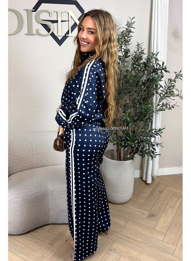 NAVY BLUE - 'PIPER POLKADOT SET' - INSPIRED POLKADOT JACKET + PANTS SET
