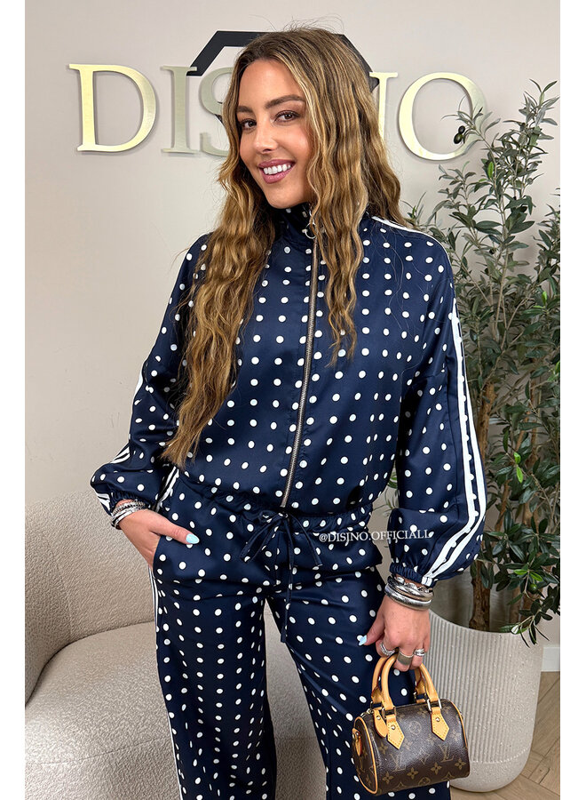 NAVY BLUE - 'PIPER POLKADOT SET' - INSPIRED POLKADOT JACKET + PANTS SET