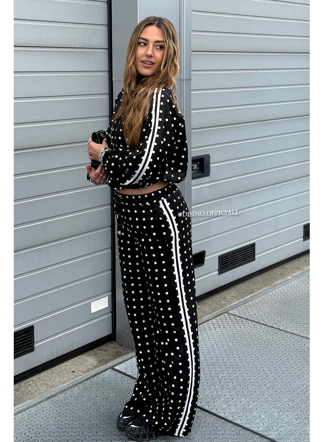 BLACK - 'PIPER POLKADOT SET' - INSPIRED POLKADOT JACKET + PANTS SET