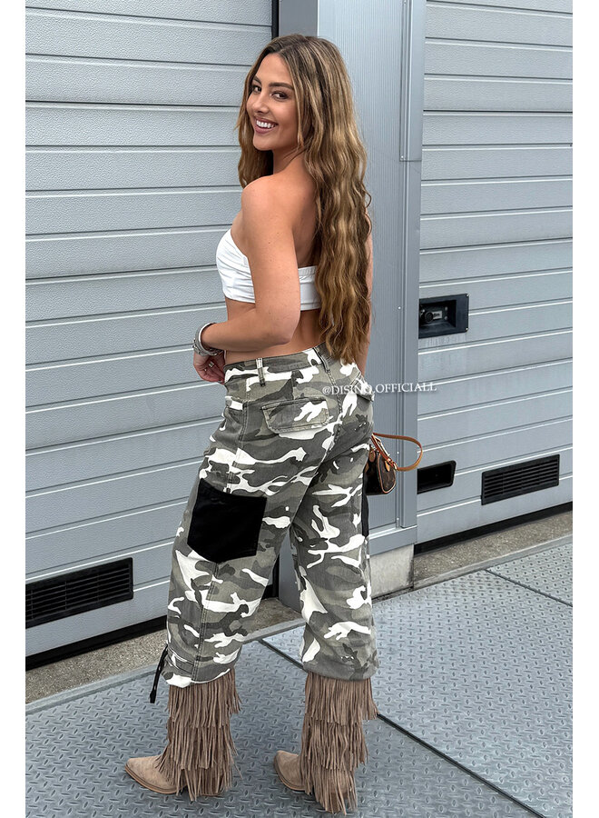 GREY CAMO - 'RIVER JEANS' - SUPER STRETCH CARGO CAMO JEANS