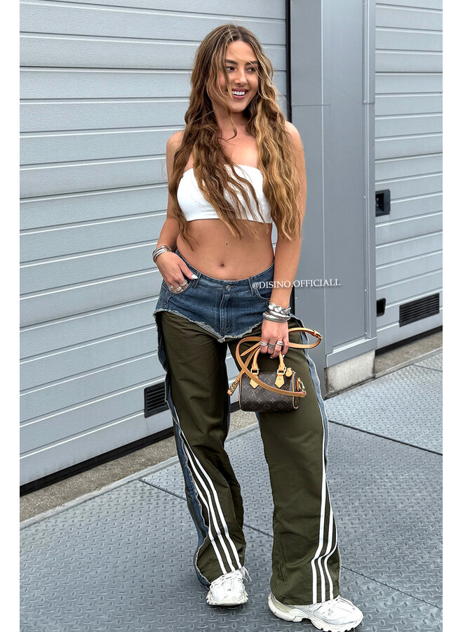 ARMY GREEN - 'JAYDI JEANS' - LIMITED EDITION HALF TRAINER HALF DENIM JEANS