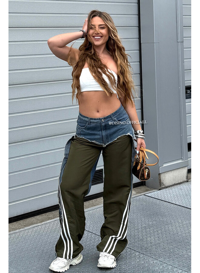 ARMY GREEN - 'JAYDI JEANS' - LIMITED EDITION HALF TRAINER HALF DENIM JEANS