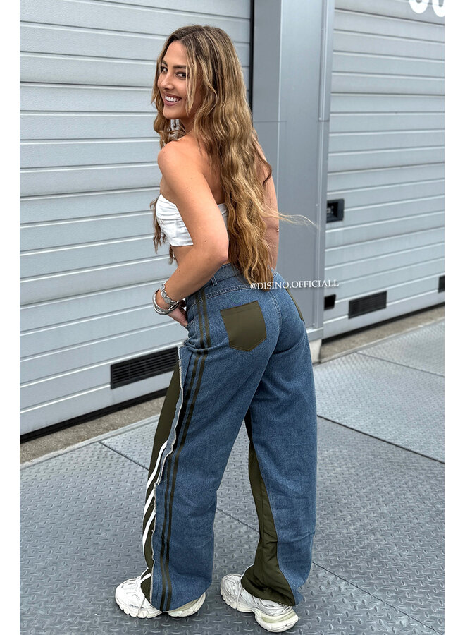 ARMY GREEN - 'JAYDI JEANS' - LIMITED EDITION HALF TRAINER HALF DENIM JEANS