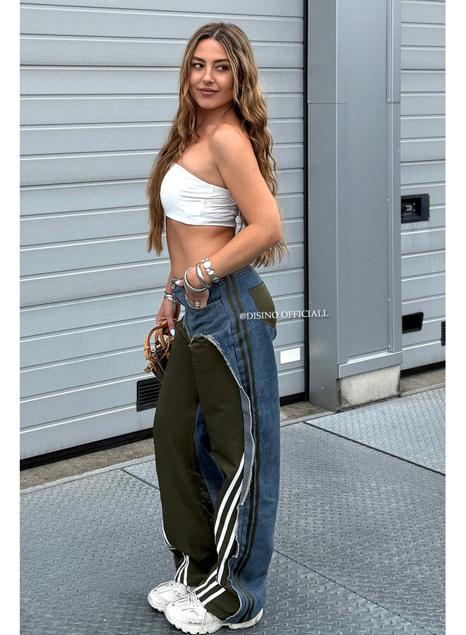 ARMY GREEN - 'JAYDI JEANS' - LIMITED EDITION HALF TRAINER HALF DENIM JEANS