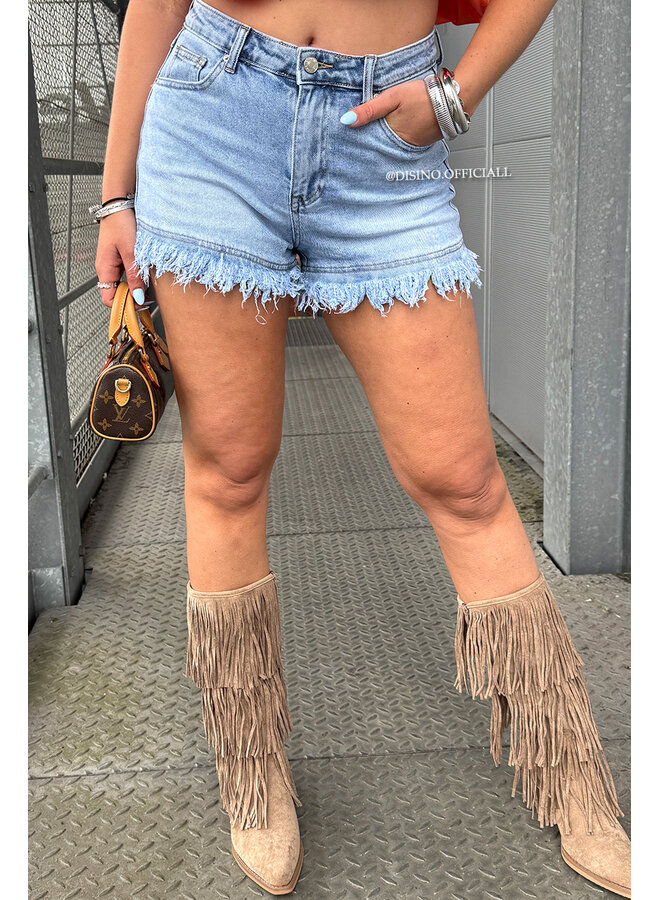 LIGHT BLUE - 'COACHELLA V2 SHORT' - FRINGE DENIM SHORT
