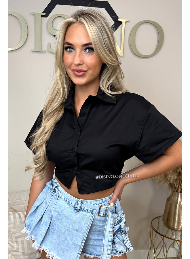 BLACK - 'CARMEN BLOUSE' - OPEN BACK SHORT SLEEVE SHIRT