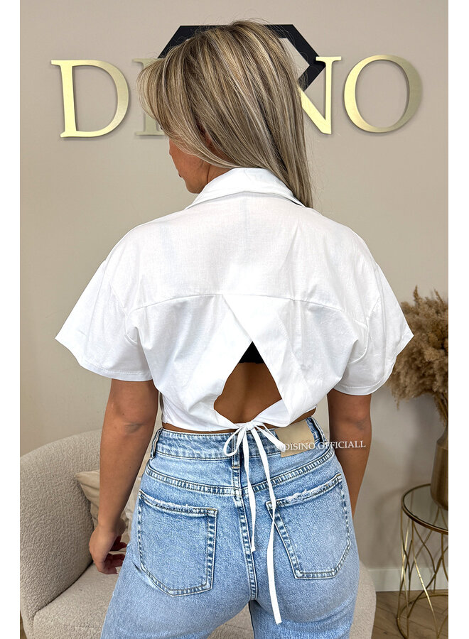 WHITE - 'CARMEN BLOUSE' - OPEN BACK SHORT SLEEVE SHIRT