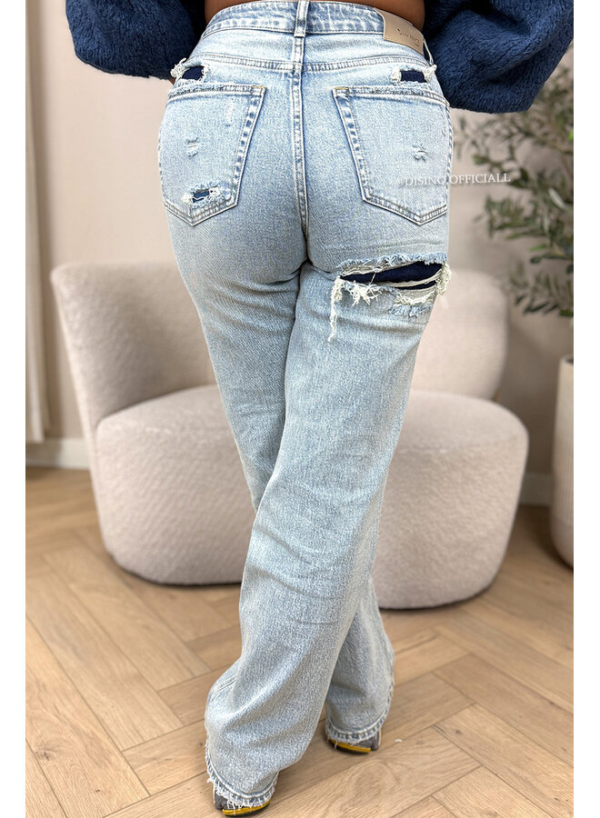 VINTAGE WASHING - 'BERLIN' - STRETCH VIRAL RIPPED STRAIGHT LEG JEANS