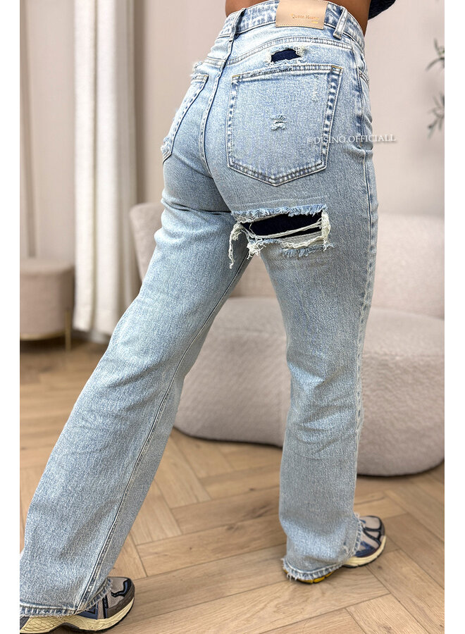 VINTAGE WASHING - 'BERLIN' - STRETCH VIRAL RIPPED STRAIGHT LEG JEANS