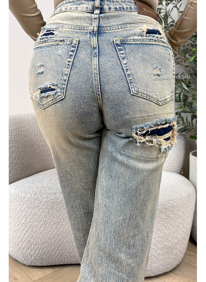 DIRTY WASHING - 'BERLIN' - STRETCH VIRAL RIPPED WIDE LEG JEANS