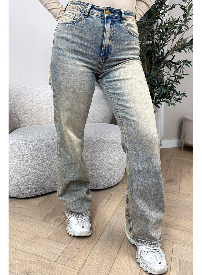 DIRTY WASHING - 'BERLIN' - STRETCH VIRAL RIPPED WIDE LEG JEANS