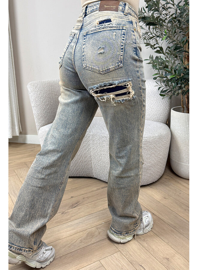 DIRTY WASHING - 'BERLIN' - STRETCH VIRAL RIPPED WIDE LEG JEANS