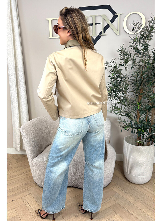 BEIGE - 'MEVINA JACKET' - LEATHER COLLAR JACKET