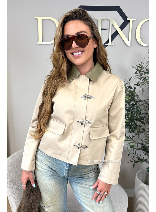 BEIGE - 'MEVINA JACKET' - LEATHER COLLAR JACKET
