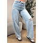 LIGHT BLUE - 'SANTIAGO JEANS' - RIPPED FOLDED WAISTBAND WIDE LEG JEANS