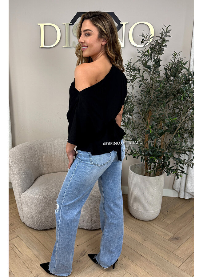 BLACK - 'JENNA TOP' - ONE SHOULDER TOP