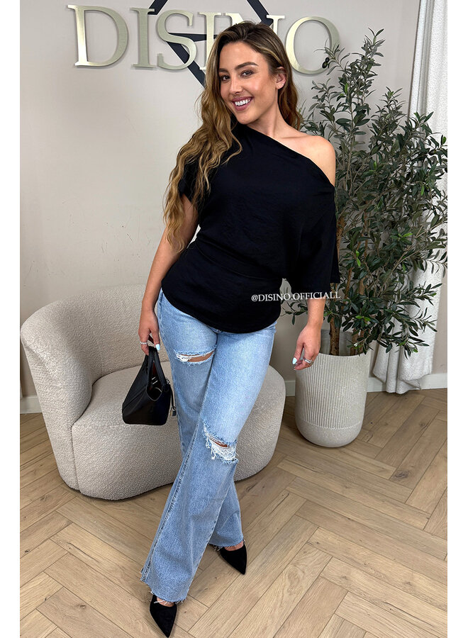 BLACK - 'JENNA TOP' - ONE SHOULDER TOP