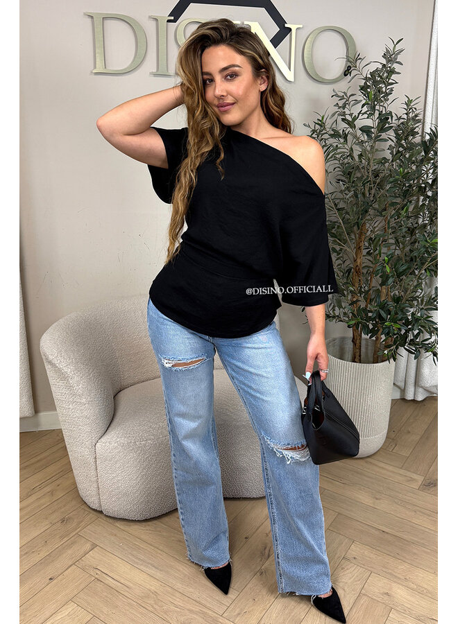 BLACK - 'JENNA TOP' - ONE SHOULDER TOP