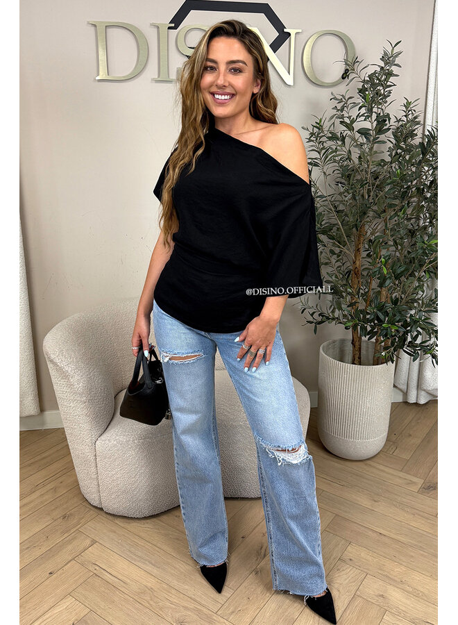 BLACK - 'JENNA TOP' - ONE SHOULDER TOP