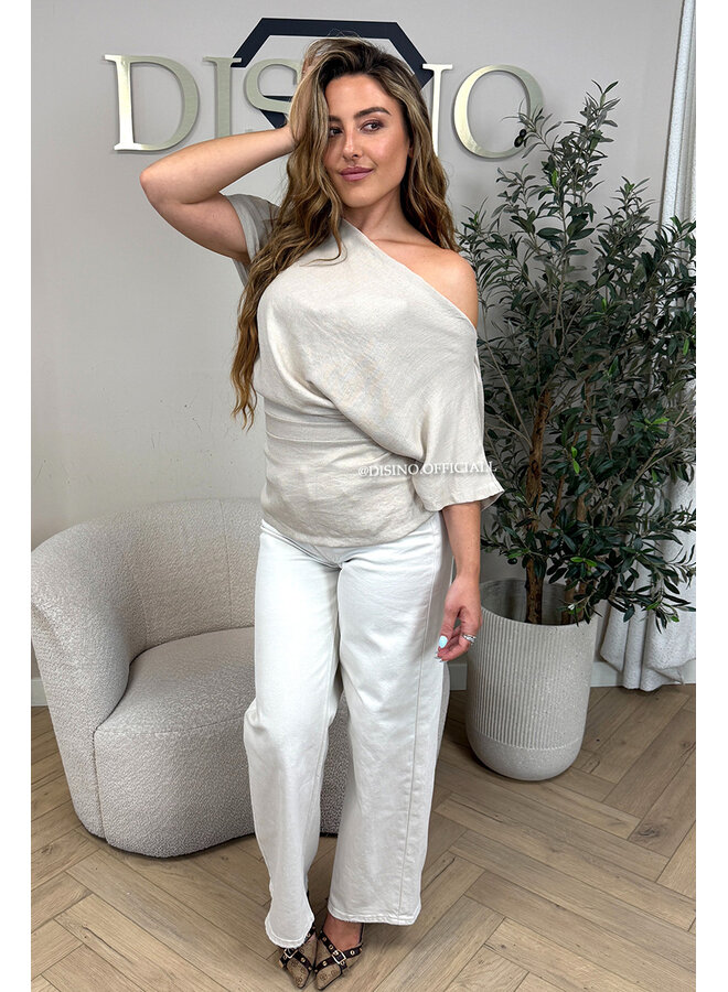 BEIGE - 'JENNA TOP' - ONE SHOULDER TOP