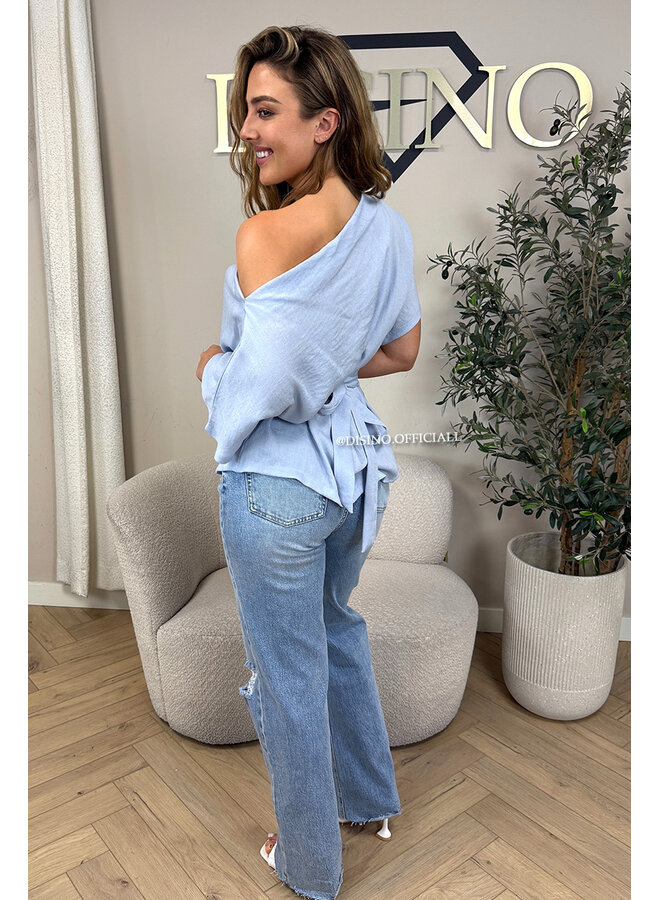 LIGHT BLUE - 'JENNA TOP' - ONE SHOULDER TOP