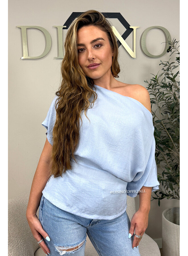 LIGHT BLUE - 'JENNA TOP' - ONE SHOULDER TOP