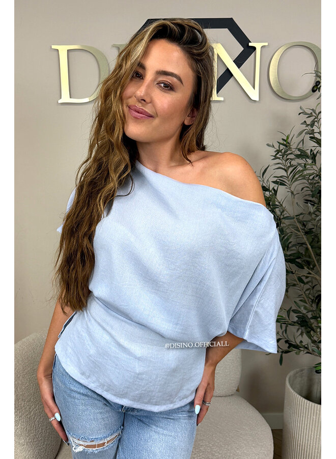 LIGHT BLUE - 'JENNA TOP' - ONE SHOULDER TOP