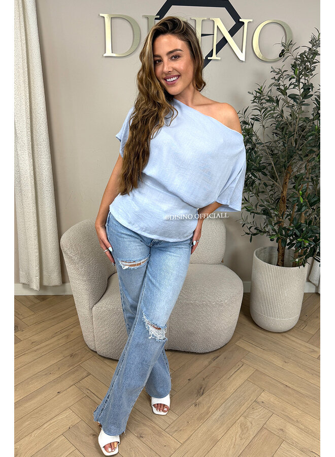 LIGHT BLUE - 'JENNA TOP' - ONE SHOULDER TOP