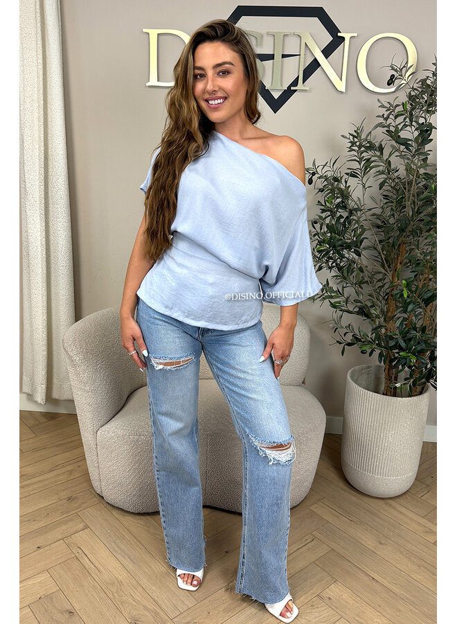 LIGHT BLUE - 'JENNA TOP' - ONE SHOULDER TOP