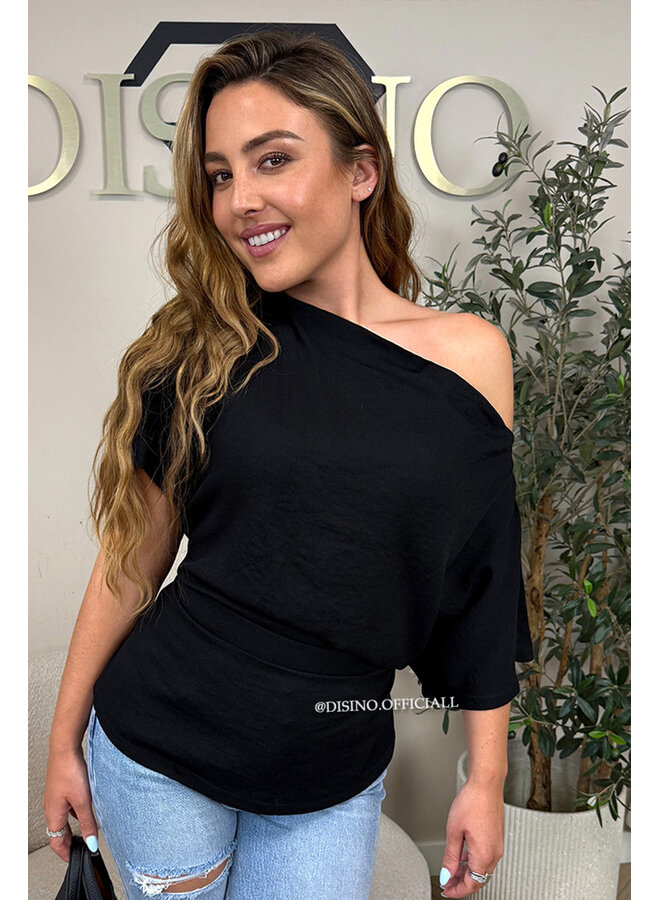 BLACK - 'JENNA TOP' - ONE SHOULDER TOP