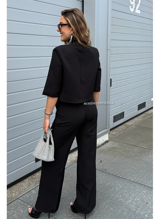 BLACK - 'VAYEN PANTS' - PERFECT FIT HIGH WAIST WIDE LEG PANTALON