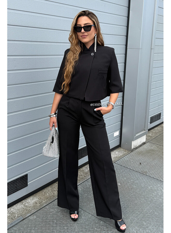 BLACK - 'VAYEN PANTS' - PERFECT FIT HIGH WAIST WIDE LEG PANTALON