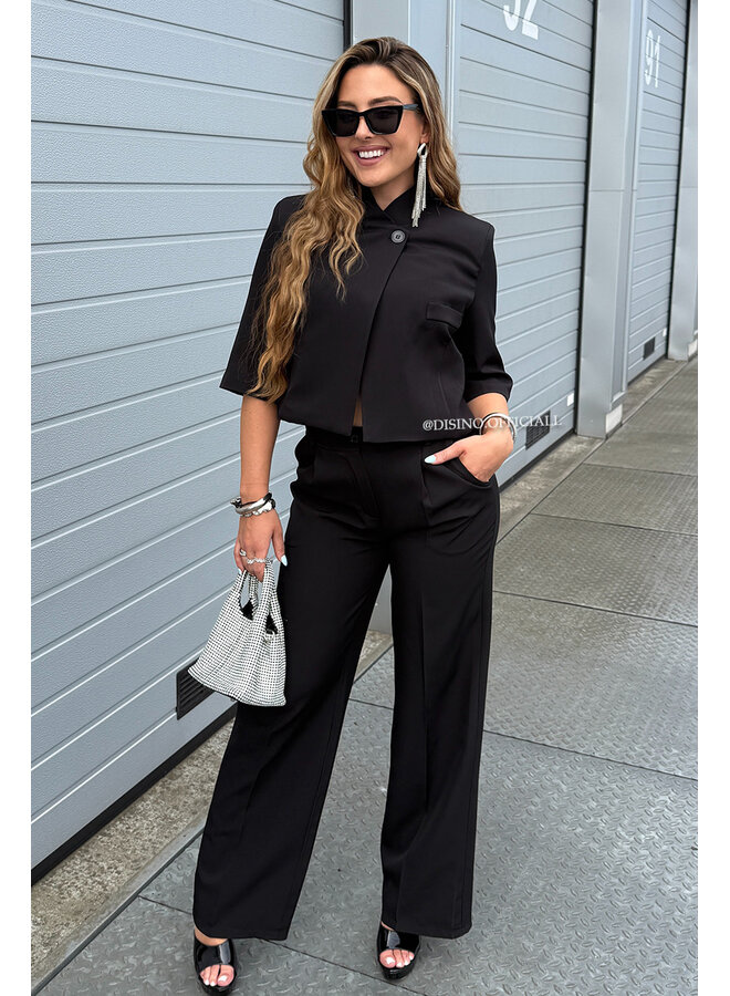 BLACK - 'VAYEN PANTS' - PERFECT FIT HIGH WAIST WIDE LEG PANTALON