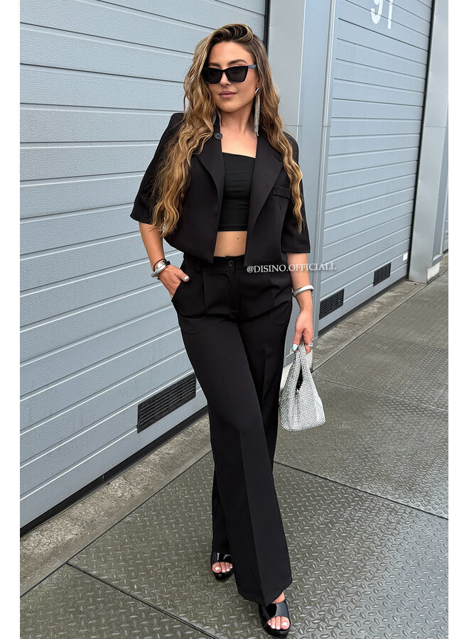 BLACK - 'VAYEN PANTS' - PERFECT FIT HIGH WAIST WIDE LEG PANTALON