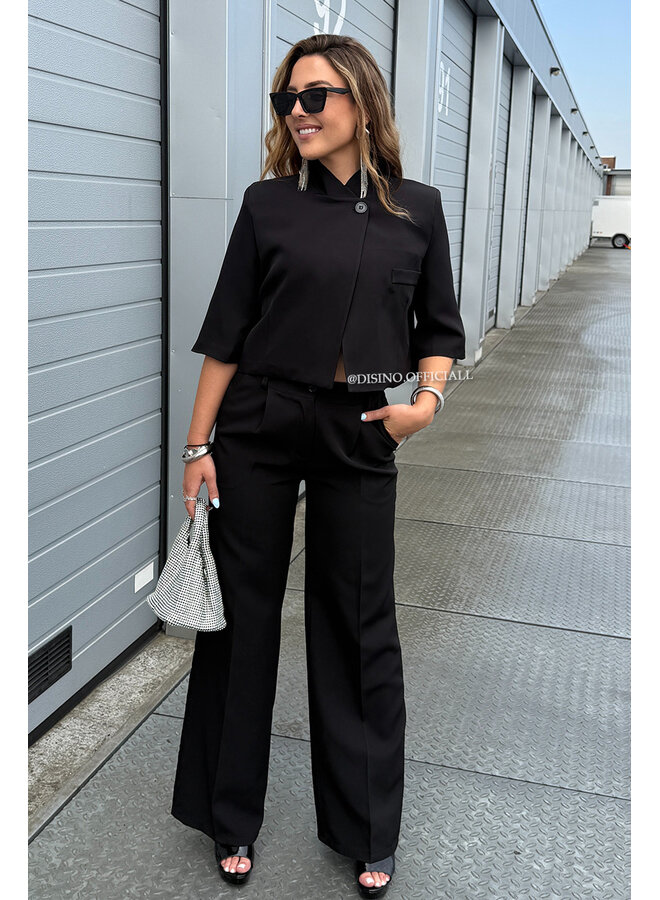 BLACK - 'VAYEN PANTS' - PERFECT FIT HIGH WAIST WIDE LEG PANTALON