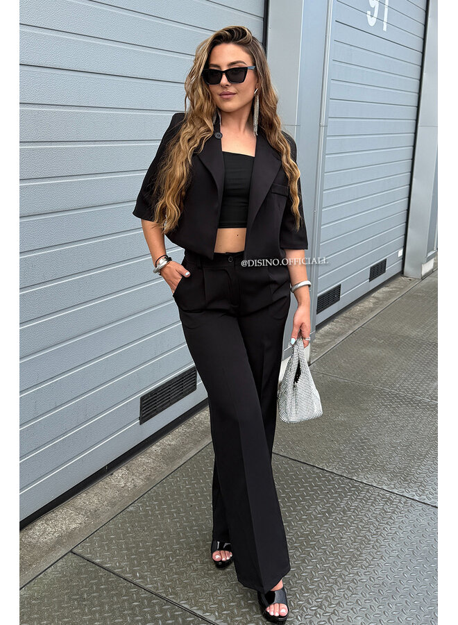 BLACK - 'VAYEN PANTS' - PERFECT FIT HIGH WAIST WIDE LEG PANTALON