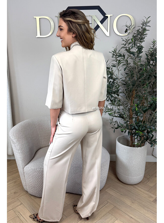 BEIGE - 'VAYEN PANTS' - PERFECT FIT HIGH WAIST WIDE LEG PANTALON