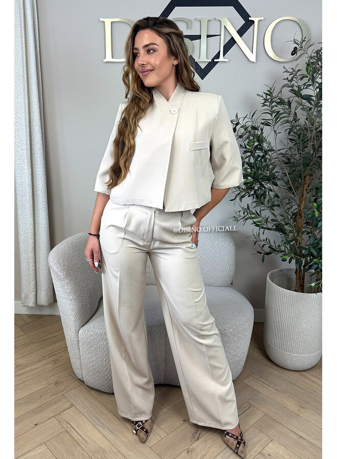 BEIGE - 'VAYEN PANTS' - PERFECT FIT HIGH WAIST WIDE LEG PANTALON