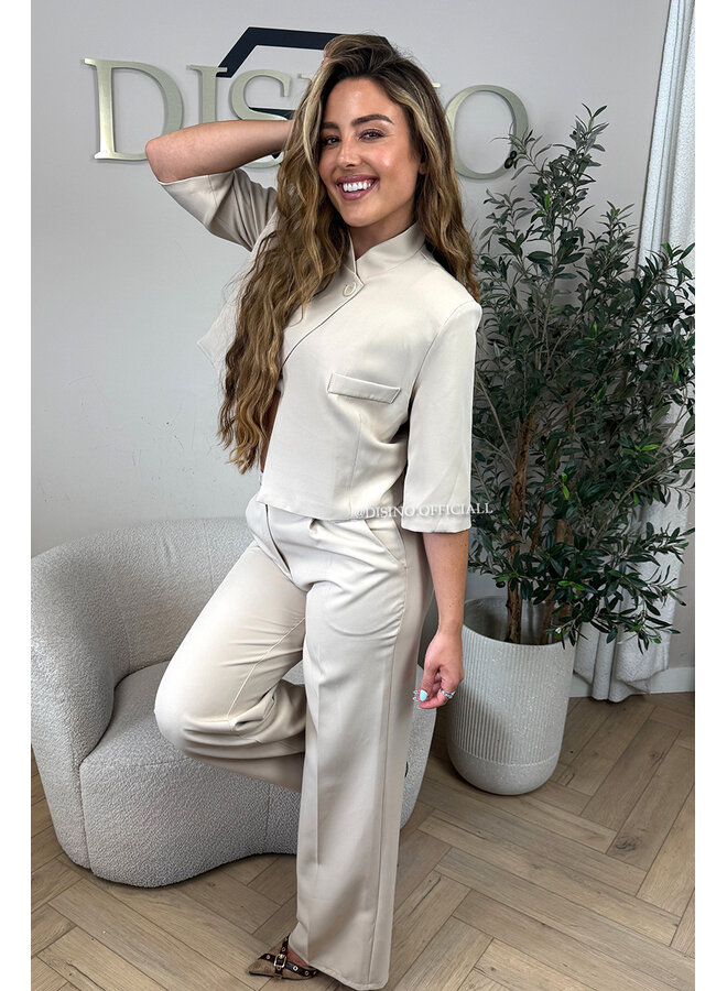 BEIGE - 'VAYEN PANTS' - PERFECT FIT HIGH WAIST WIDE LEG PANTALON