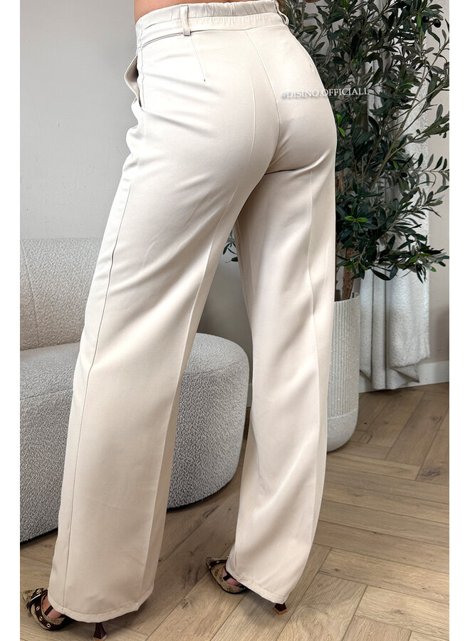 BEIGE - 'VAYEN PANTS' - PERFECT FIT HIGH WAIST WIDE LEG PANTALON
